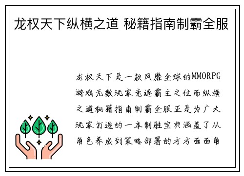 龙权天下纵横之道 秘籍指南制霸全服