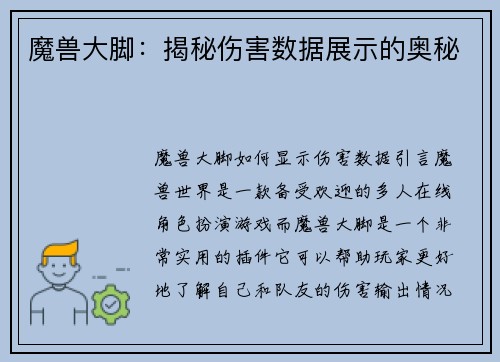 魔兽大脚：揭秘伤害数据展示的奥秘